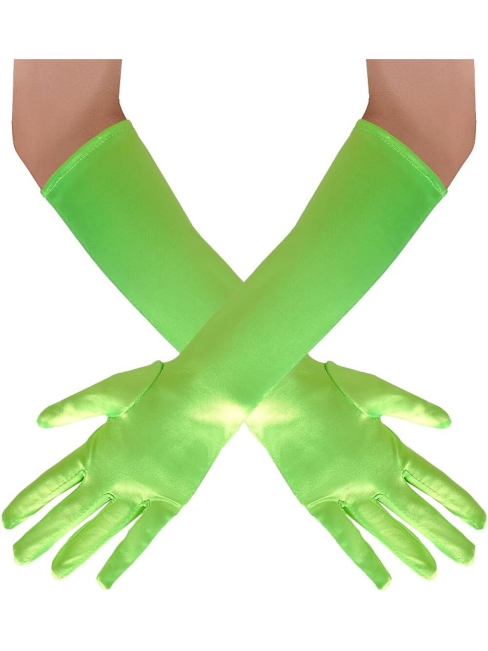 Women's Green Long Opera Party 20s Stretchy Elbow Length Classic Satin Gloves